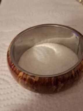 Wide Marbled Brown Resin Bangle with Silver Interior
